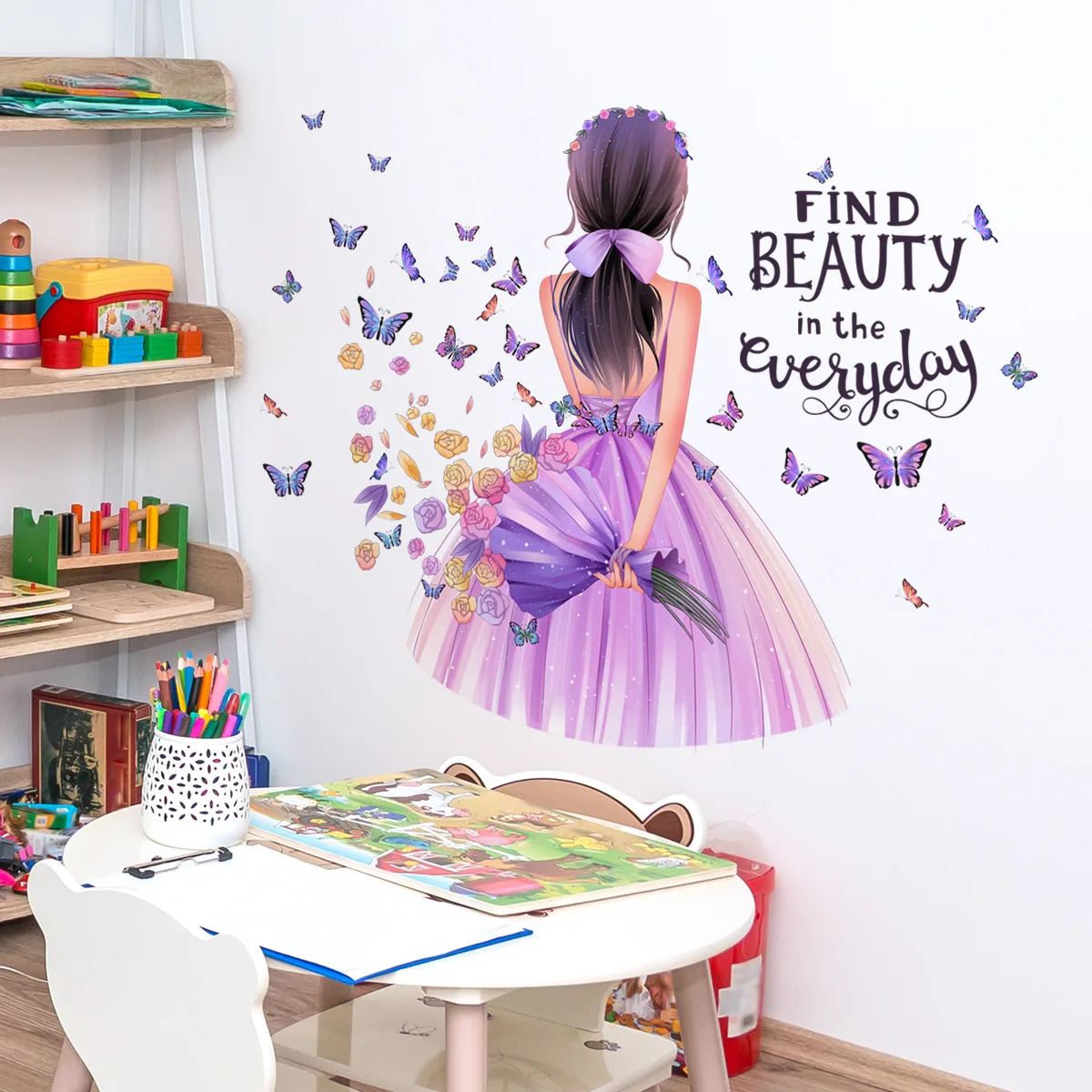 2pcs English Girl Butterfly Wall Stickers Living Room Bedroom Princess Room Home Wall Decoration Wall Stickers Wallpaper Ms598