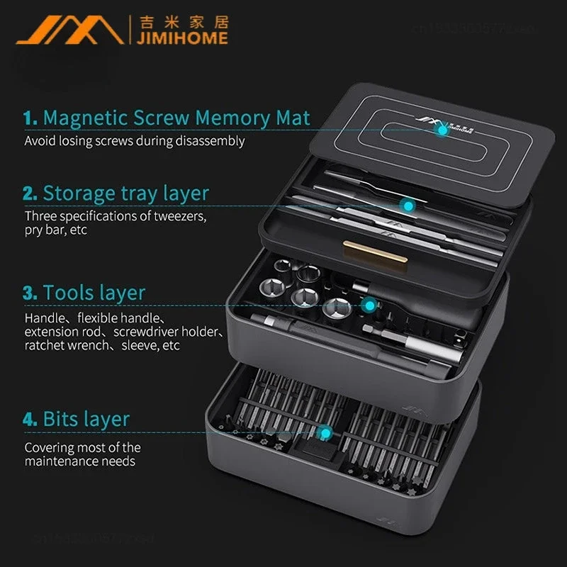 Xiaomi JIMIHOME FM3 100 In 1 Screwdriver Kit Magnetic Bits Tweezers Extension Rod Ratchet Wrench Multifunctional Household Tools