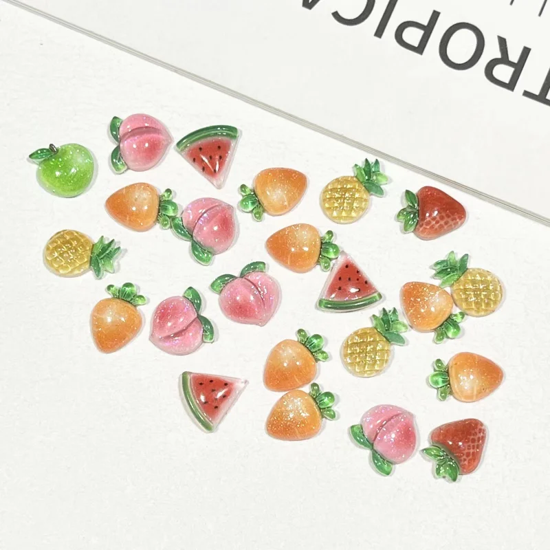 20pcs niedlichen Frucht nagel anhänger Harz Pfirsich Erdbeer nagels chmuck 3d klare Strass teile kawaii Nagel liefert Zubehör – Detail 7