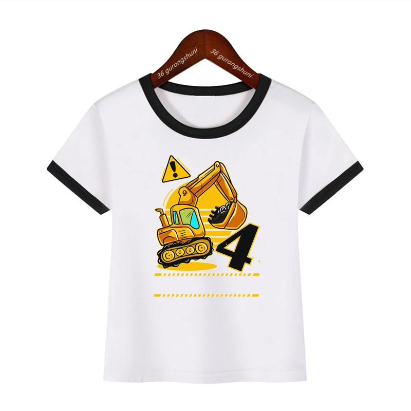 New Boys T-Shirts Funny Excavator Birthday Number Print 2-7 Years Old Birthday Gift For Children Tshirts Cute Boys Clothes