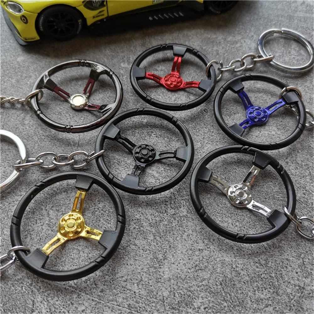 Creative Simulation Car Steering Wheel Keychain Multi-Color Modified Car Metal Key Ring for Women Men Car Handbag Phone Pendant