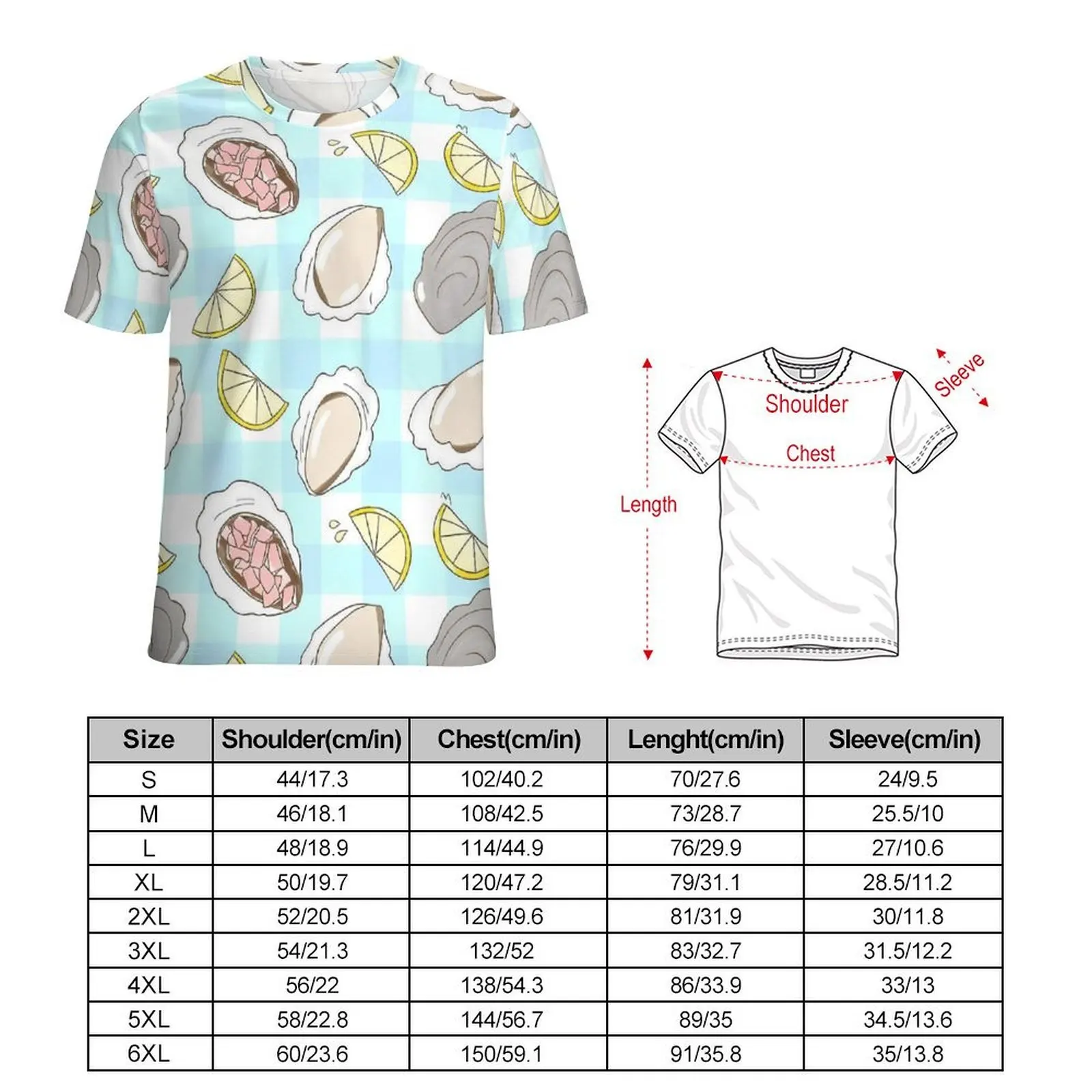 Oysters With Splash Of Lemon T Shirt  Retro T-Shirts Men Aesthetic Tee Shirt Premium Short Sleeve Design Tees Big Size