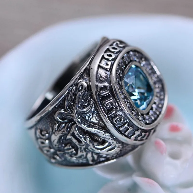 BOCAI NEW S925 silver Jewelry Green Dragon White Tiger Commemorative Edition Engagement Ring Selected Gifts for Men