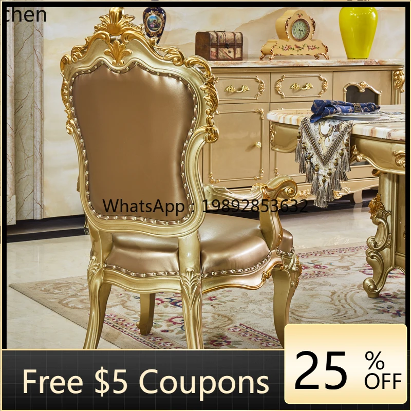 

luxury gold full solid wood carving flower study chair restaurant hotel backrest leisure stool