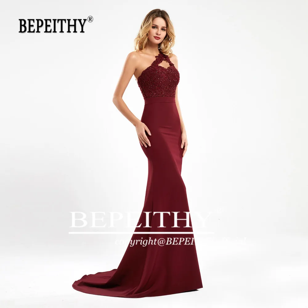 BEPEITHY – robe De demoiselle d'honneur sirène bordeaux, longue, Sexy, asymétrique épaule dénudée, robe De soirée De mariage pour femmes, 2022