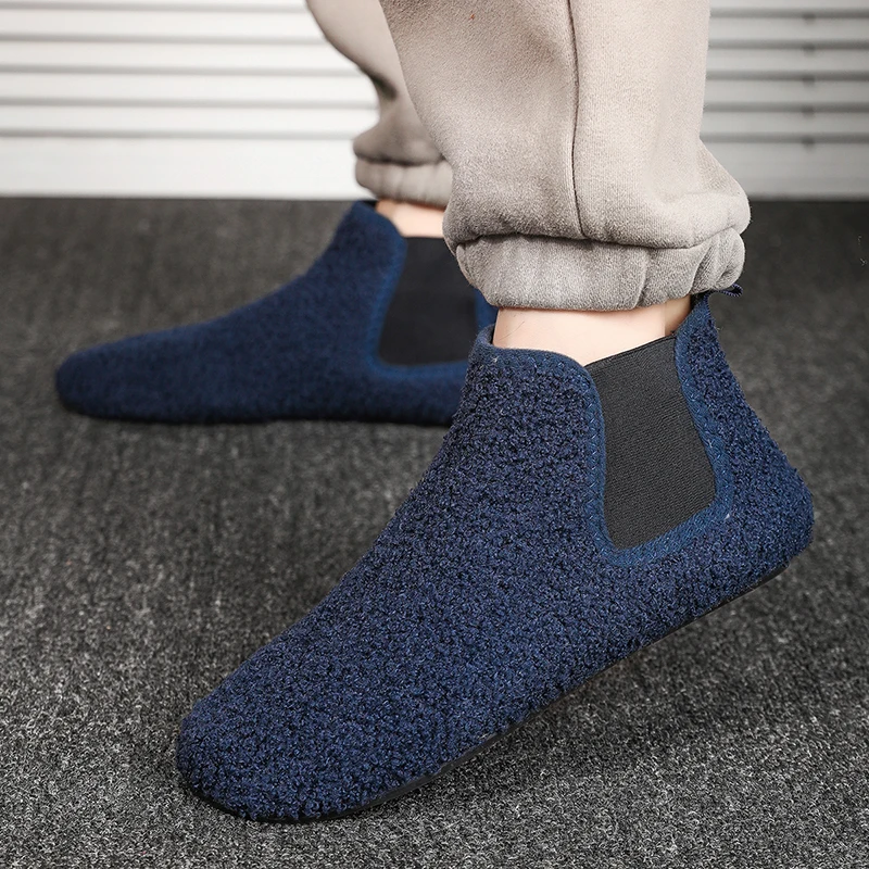 MAEDEF Men Cotton Shoes Warm Plush Lined Slippers Thin Bottom House Slipper Men Walking Shoes Ankle Boots Man Casual Flats Shoes
