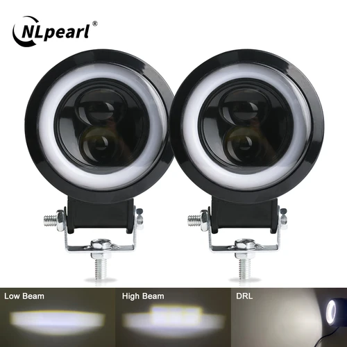 Imagen 1 del producto NLpearl-luz LED de trabajo de 3 pulgadas, faro cuadrado redondo para coche, Halo para motocicleta, Jeeps, ATV, SUV, 12V, 24V, luces de conducción de Ojos de Ángel
