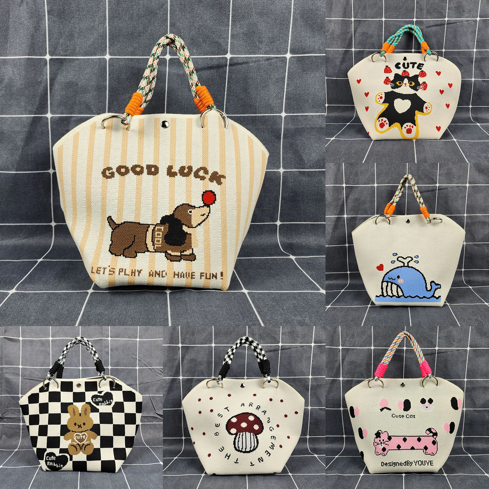 

Large Capaci Knitted Handbag Casual Portable Lunchbox Bag Single Oulder Bag Versatile Daily Handheld Bag