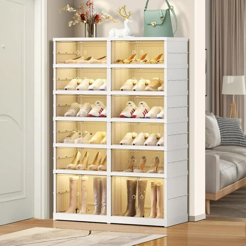 

6 Tier Collapsible Shoe Rack Storage Wardrobe Plastic Collapsible Shoe Rack Clear Box Large Shoe Storage Cabinet