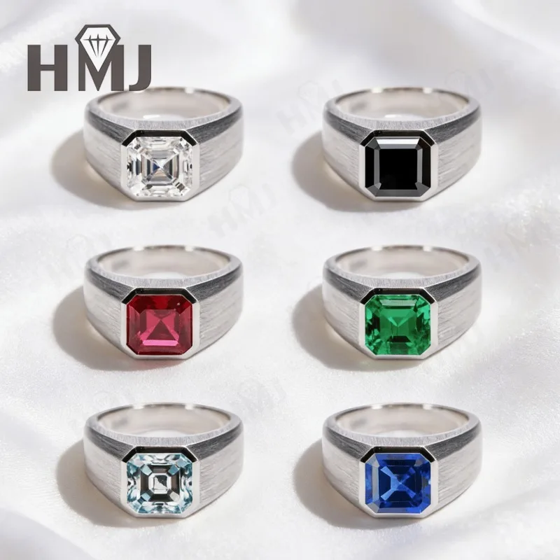 Moissanite Lab Grown Gemstone Ring Asscher Cut Moissanite Ruby Sapphire Colombian S925 Womenn Men Anniversary Party Daily Charms