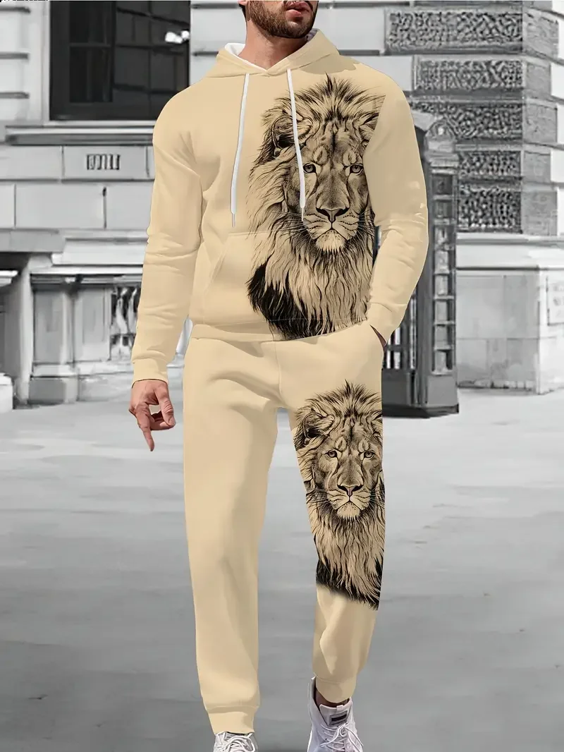 2024 New Mighty Lion Hoodies Pants Suit 3D Print Men Women Jogging Tracksuit Outfits Fashion Sweatshirt Men\'s Clothing 2pcs Sets