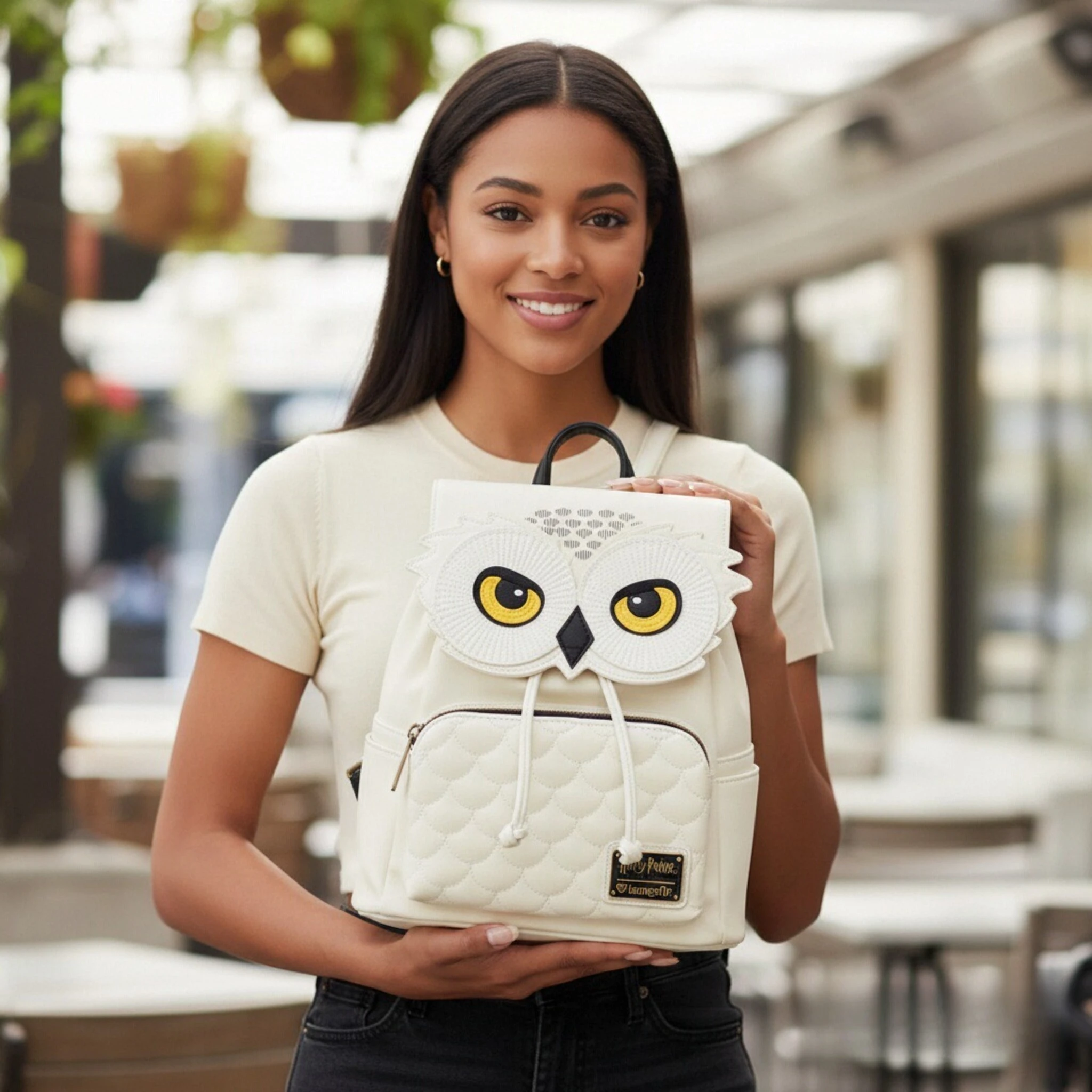 Hogwarts Schloss Harry Potter Hedwig Damen Tattoo-Kunst Creme Doppelriemen Schultertasche Geldbörse Rucksack