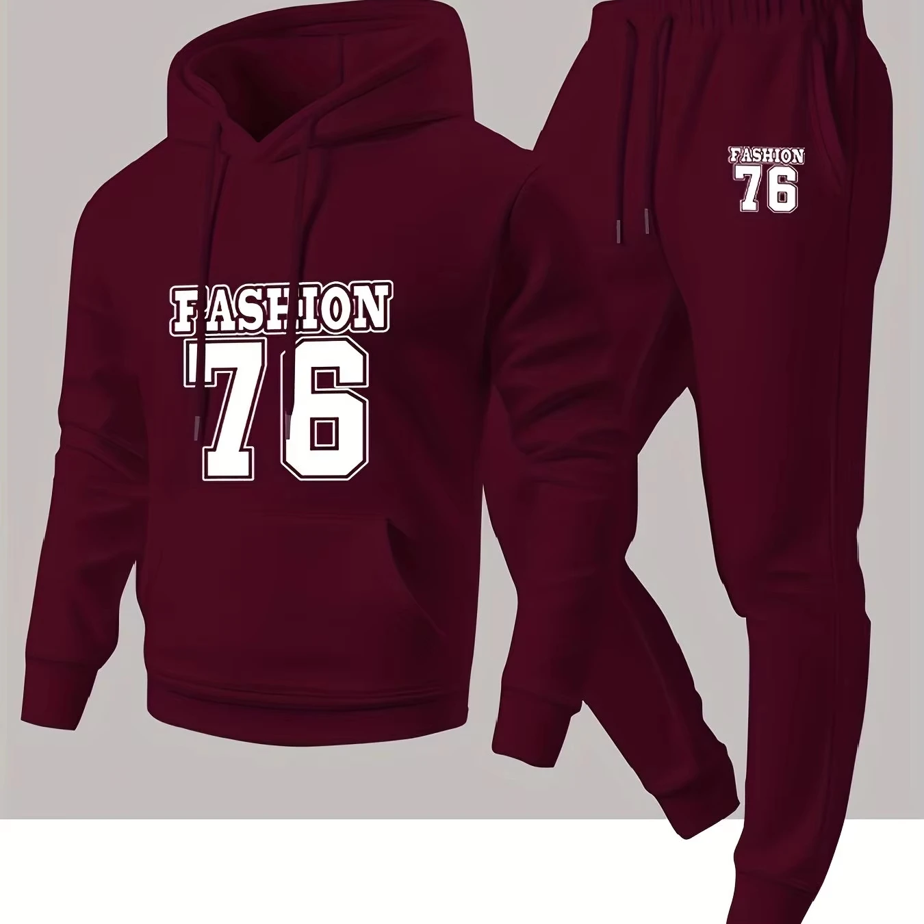 Men's Long-Sleeve Printed Hooded Sweatshirt Two-Piece Sports Set, Casual Fashionable Trendy Suit Set with Sweatshirt