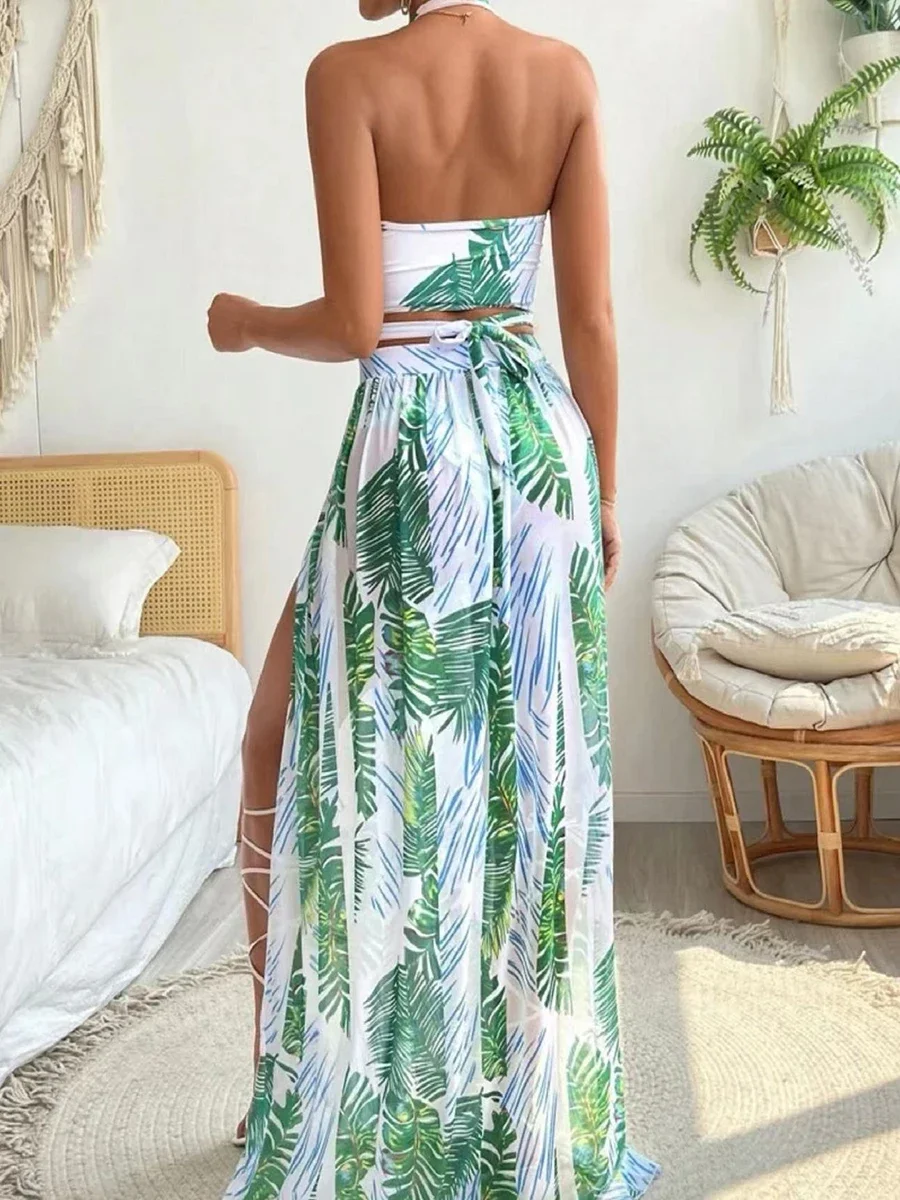 Bikini cruzado con cuello Halter para mujer, traje de baño hueco y Vestido de playa, traje de baño Sexy de 3 piezas, ropa de playa acolchada para nadar 2024