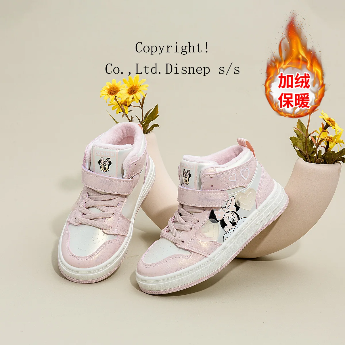 Disney Minnie Board Shoes Girls Warm Sport Shoes Kids Sport Shoes Children Basket Shoes Winter Children High-Top Casual Sneakers