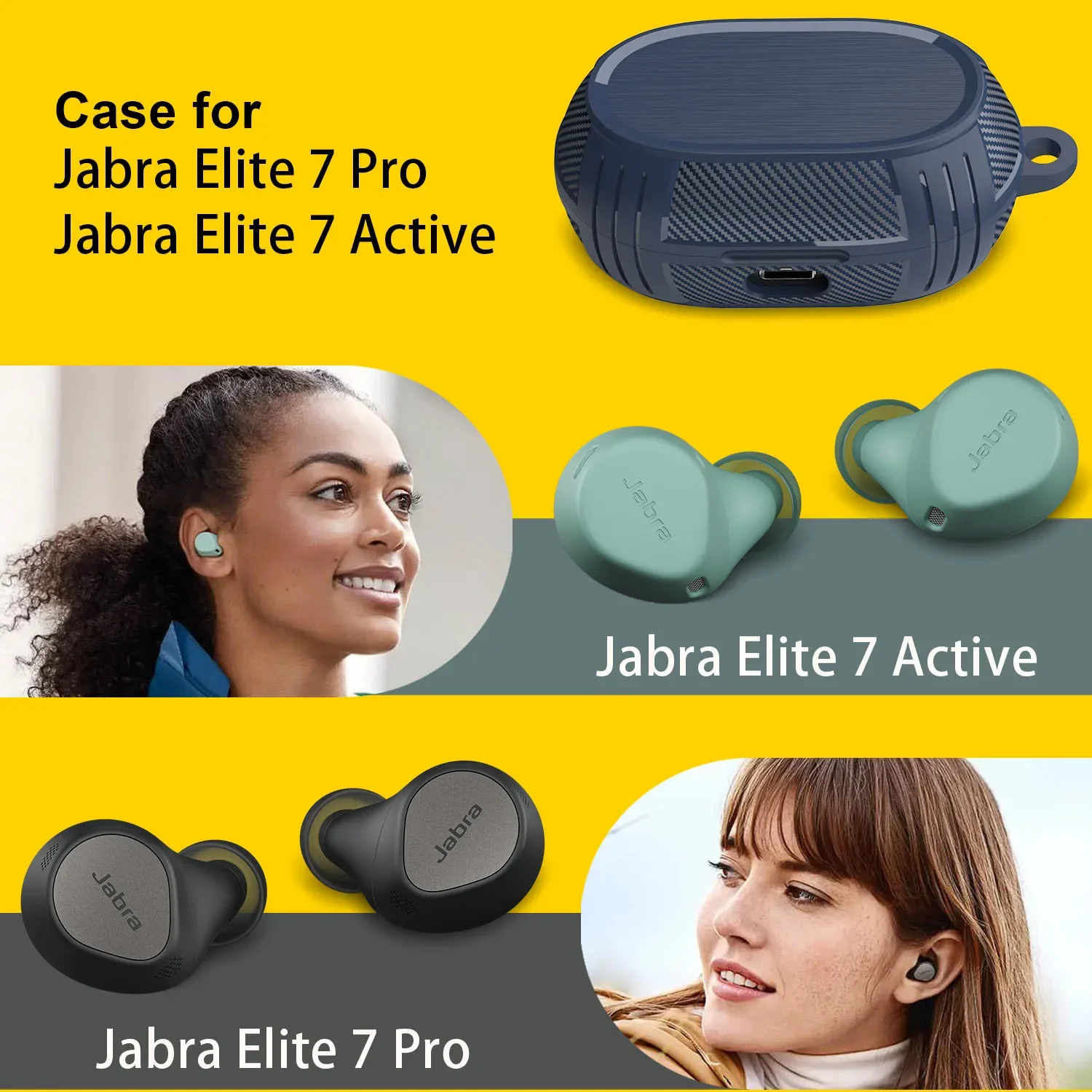 เคสสำหรับ Jabra Elite 7 pro/elite Elite 7เคสแบบแอคทีฟเคสคาร์บอนไฟเบอร์แบบหนาป้องกันการตกพร้อมตะขอ