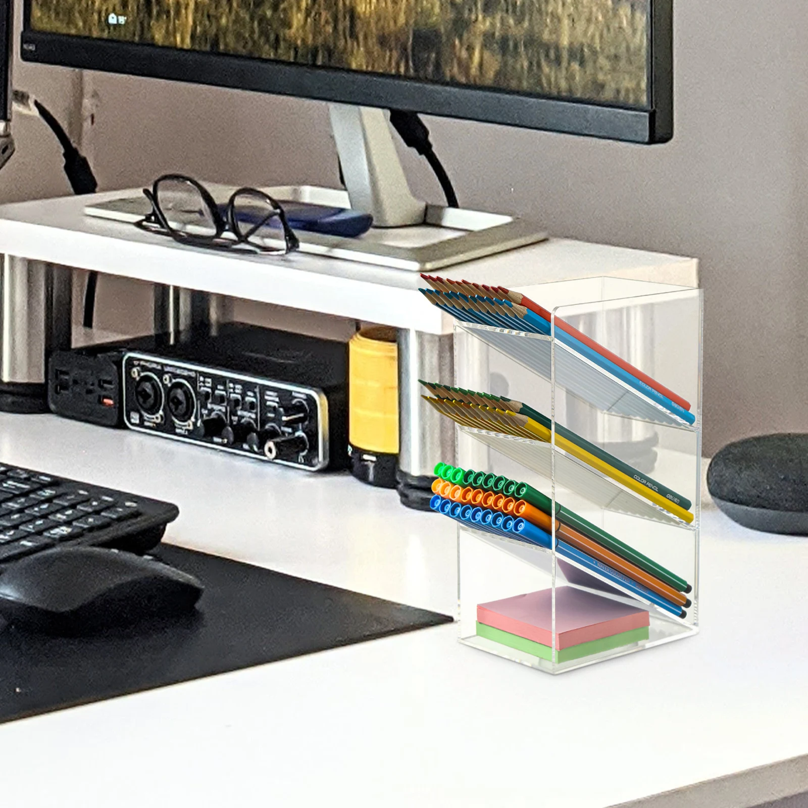 

Acrylic Pen Holder Desk Desktop Storage Organizer Marker Box High-grade Office Multi-pen Organiser