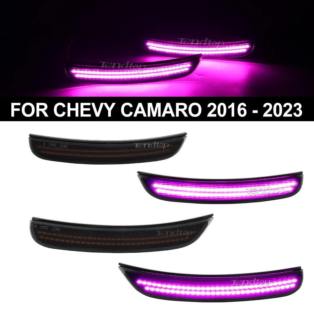 4pcs Pink Purple Flashing LED Side Marker Light for Dodge Charger 2015-2023 Front & Rear Smoke Lens Led Side Marker Lights Kits