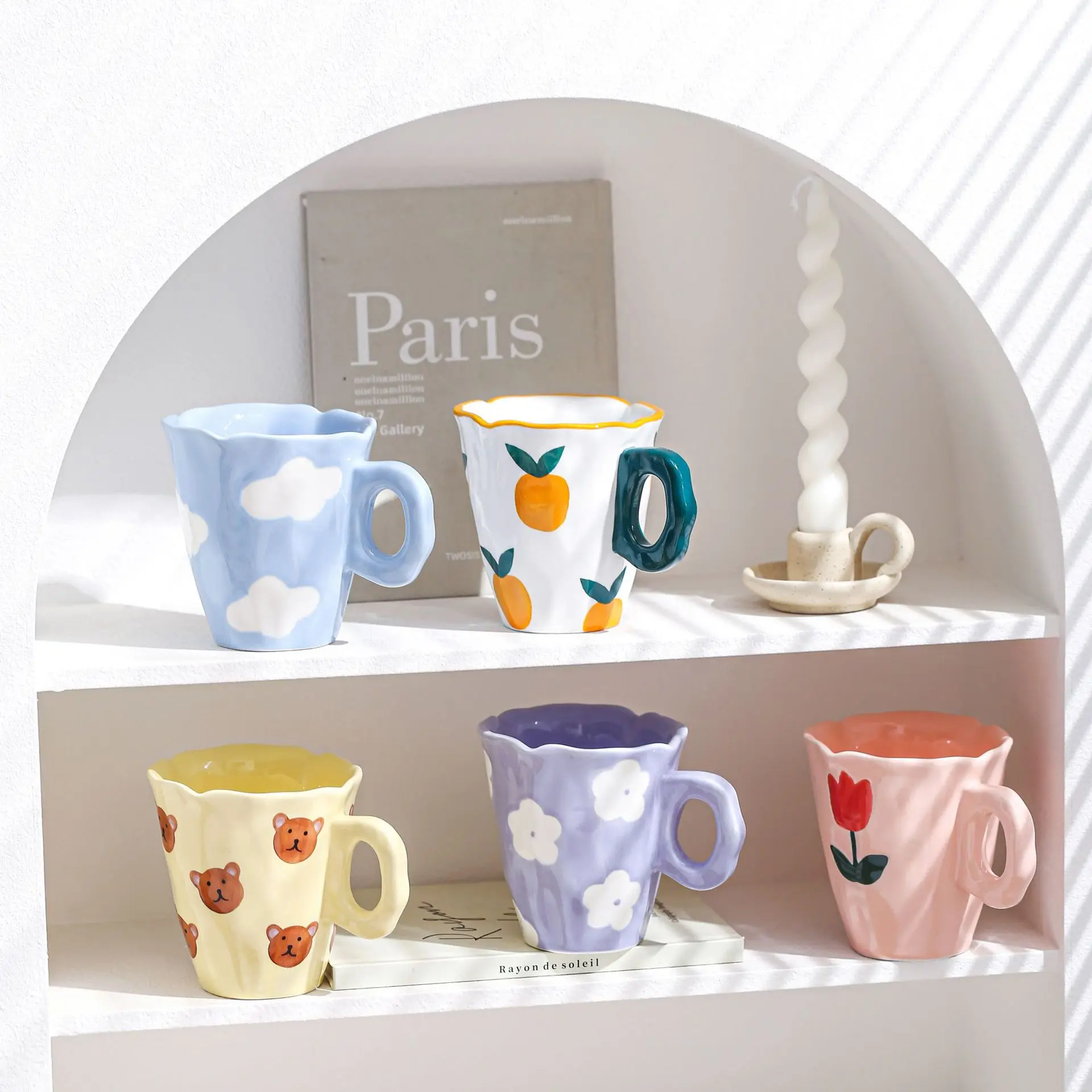 300ML Blue Cloud Hand Pinch Mug Creative Ceramic Milk Coffee Cup Irregular Tea Milk Juice Water Cup Office Student Drinking Gift