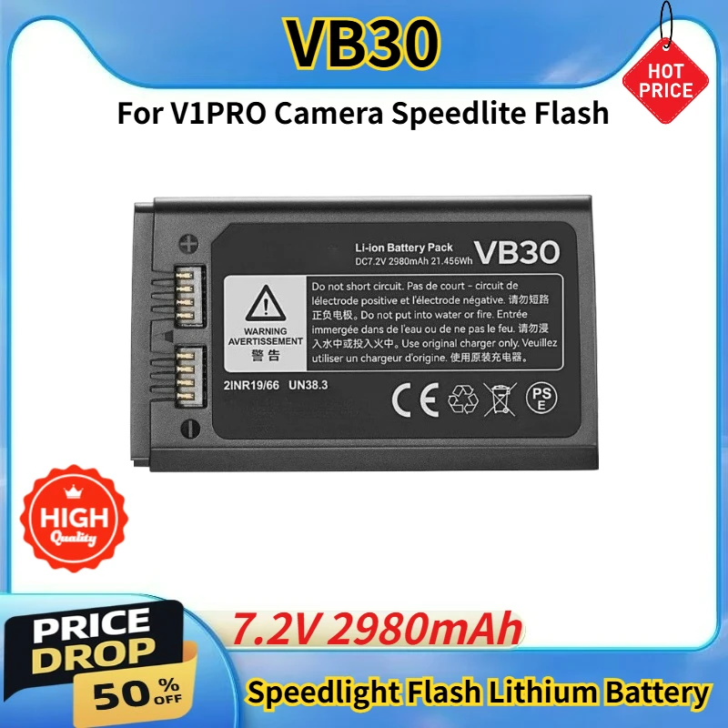 

High Quality for V1PRO Camera Speedlite Flash Brand New VB30 Replacement Battery 7.2V 2980mAh With Type-c Charge