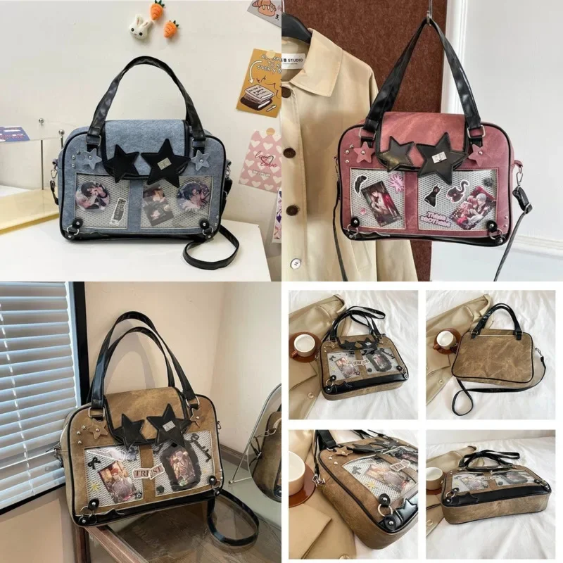 

Y2K 3D Star Valley Itabag Tote Bag Lolita Crossbody Bag PU Dual Use Japan Korea Crossbody Bag Oxford Zipper Handheld Student Bag