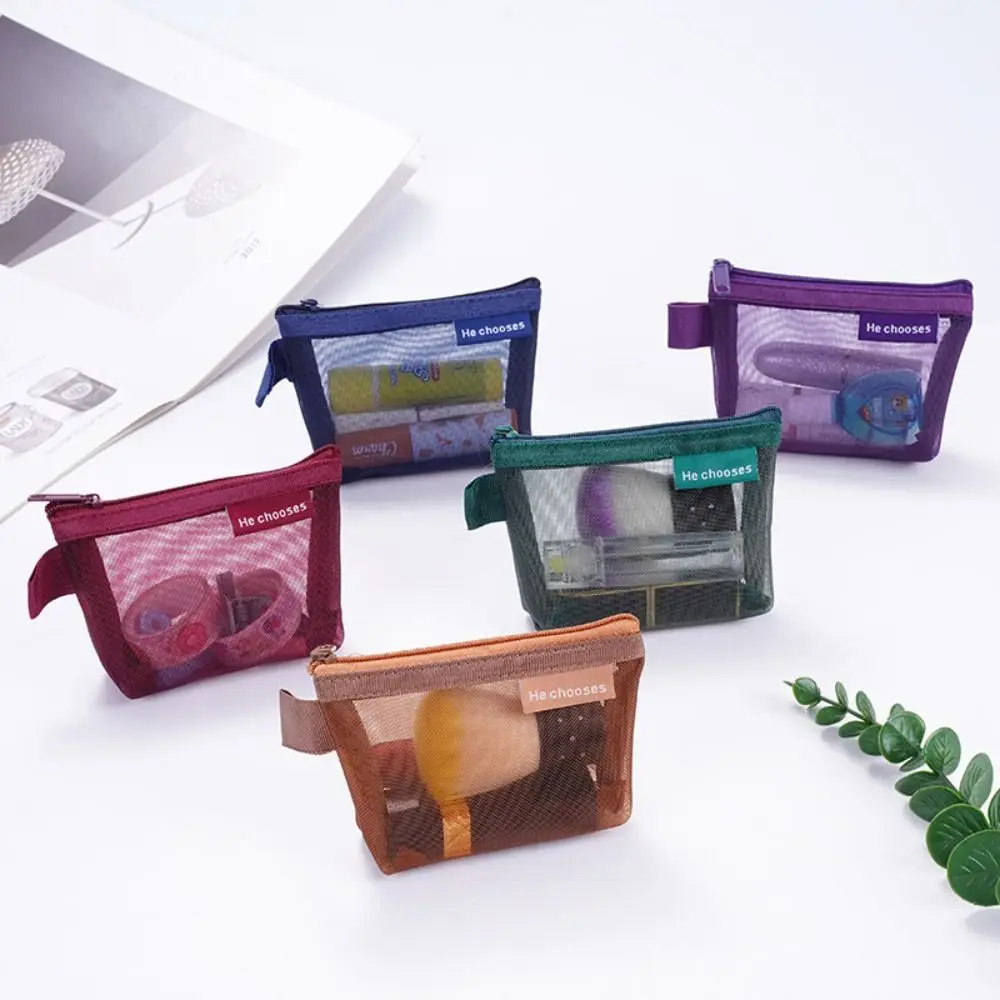 Change Storage Bag Clear Mesh Bag Small Item Bag Lipstick Cosmetic Bag Mini Coin Purse Solid Color Data Cable Storage Bag