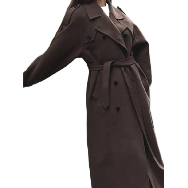 

Solid Color Lapel Collar Long Sleeve Long Coat European and American Cross-border Comfortable Casual Fashion Eye-catching Coat