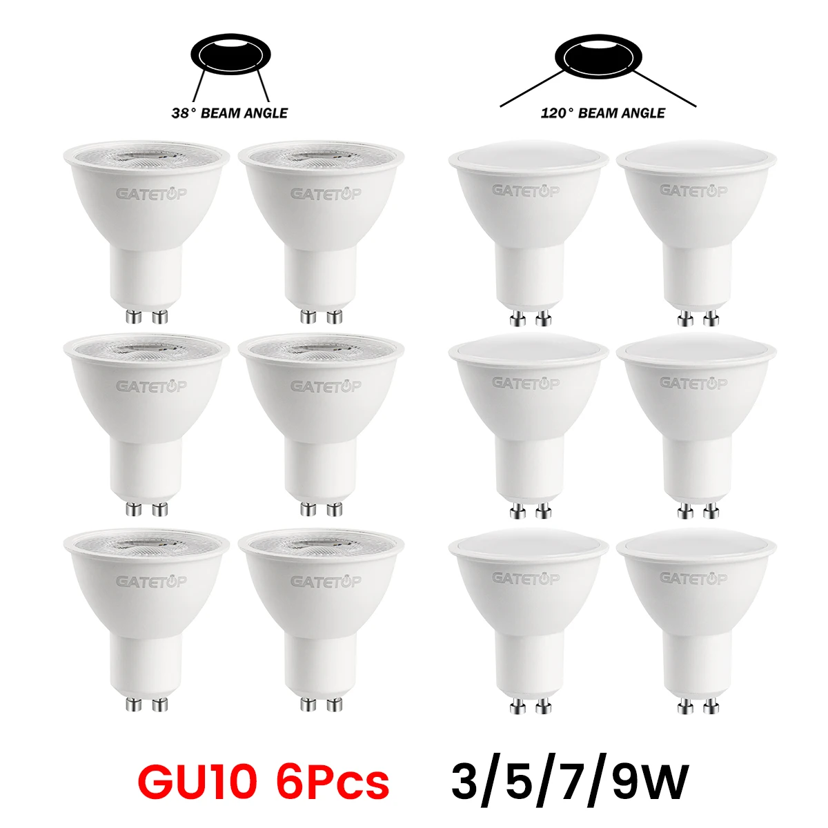 6PCS multiple color temperature GU10 Spot bulbs 3W 5W 7W 9W AC110V 220V Lamp without daylight no flicker suitable for bedrooms