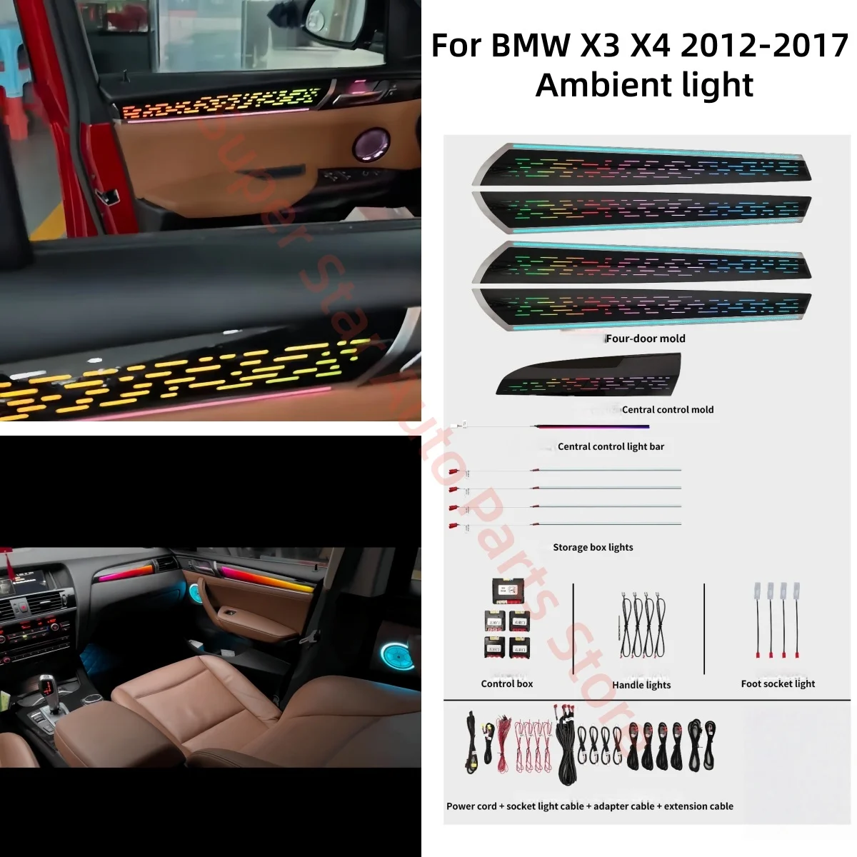 Ambient Light For BMW X3 X4 2012-2017 Atmosphere Lamp car interior lighting upgrade 1:1 decorative panel Luminous cover plate