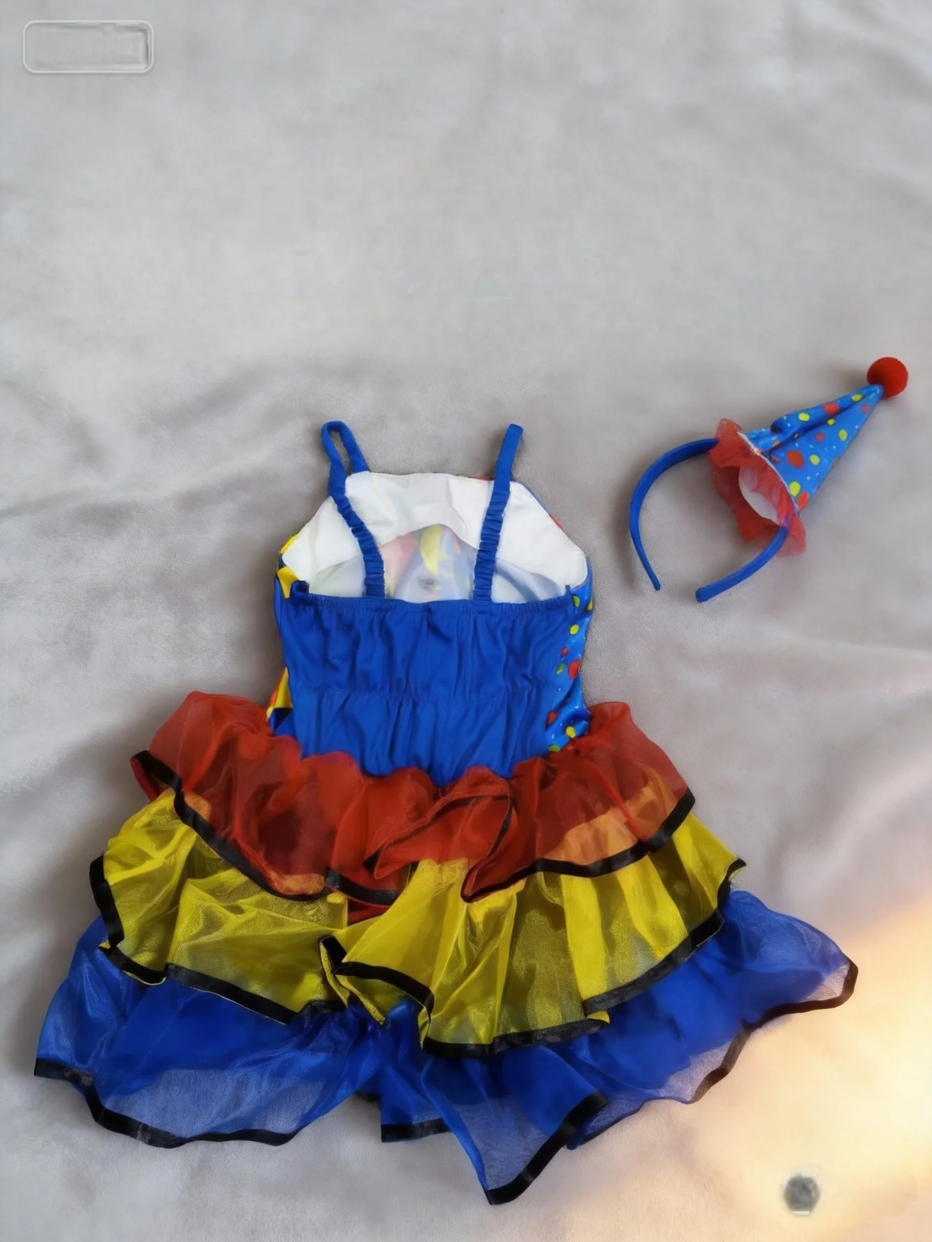 Girls Colorful Clown Tutu Dress Costume with Polka Dot Party Hat view 3