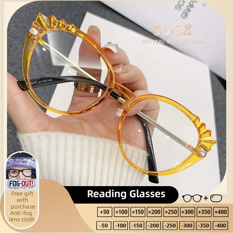 

SUSZ Vintage Cat Eye Women Reading Glasses Anti Blue Light Myopia Prescription Optical Eyewear Customized Progressive Glasses