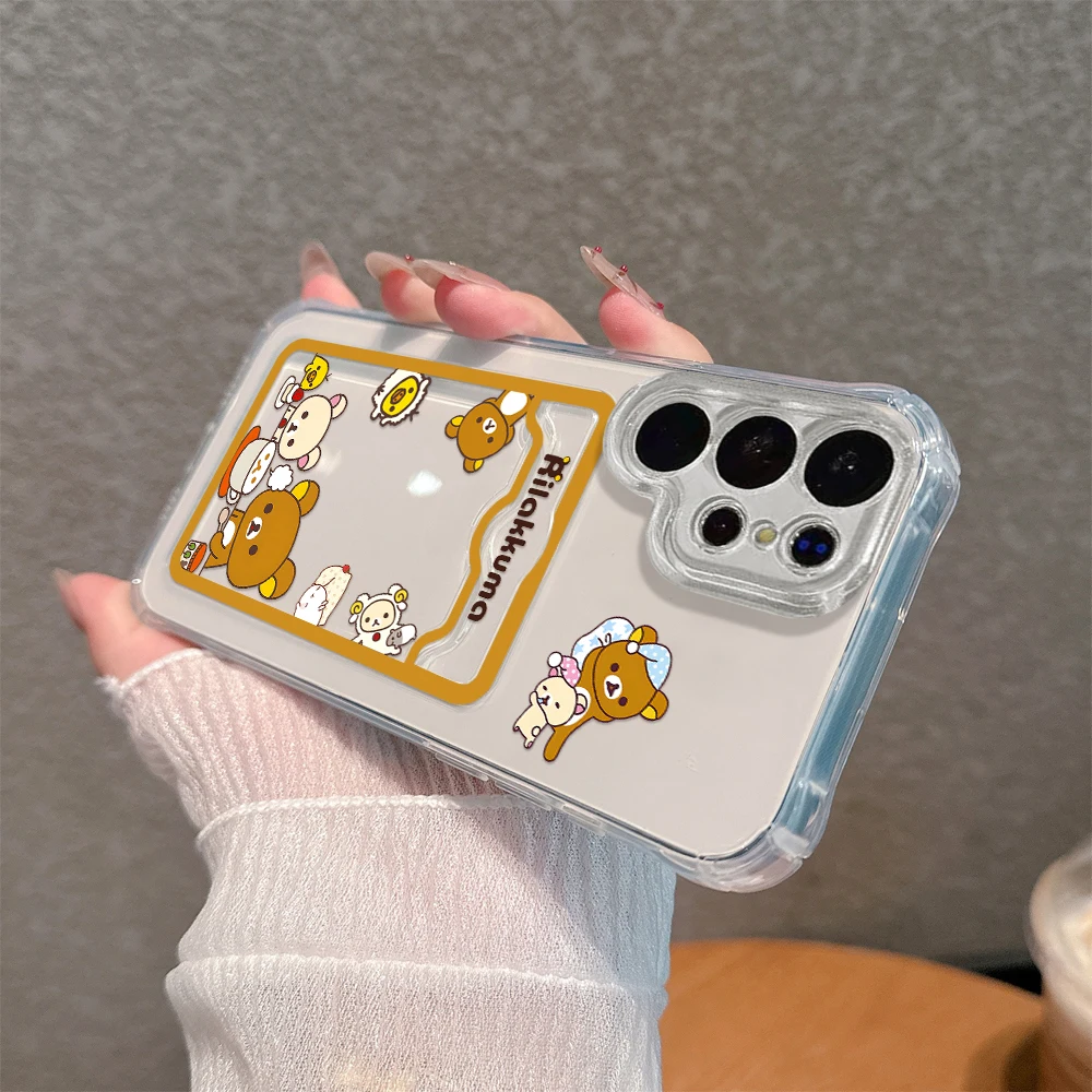 Cute R-Rilakkuma Bear Card Hold Phone Case For Xiaomi 13 12 12T 11 Lite Poco M5 M4 X5 X4 X3 Pro NFC 4G 5G Anti-fall Clear Cover image 6