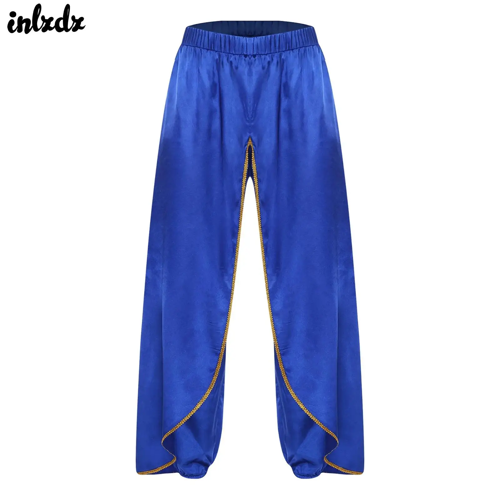 

Men Pleated Drapes Dhoti Pants Baggy Trousers Elastic Back Waist Satin Pleated Drapes Pants Theme Party Carnival Cosplay Costume