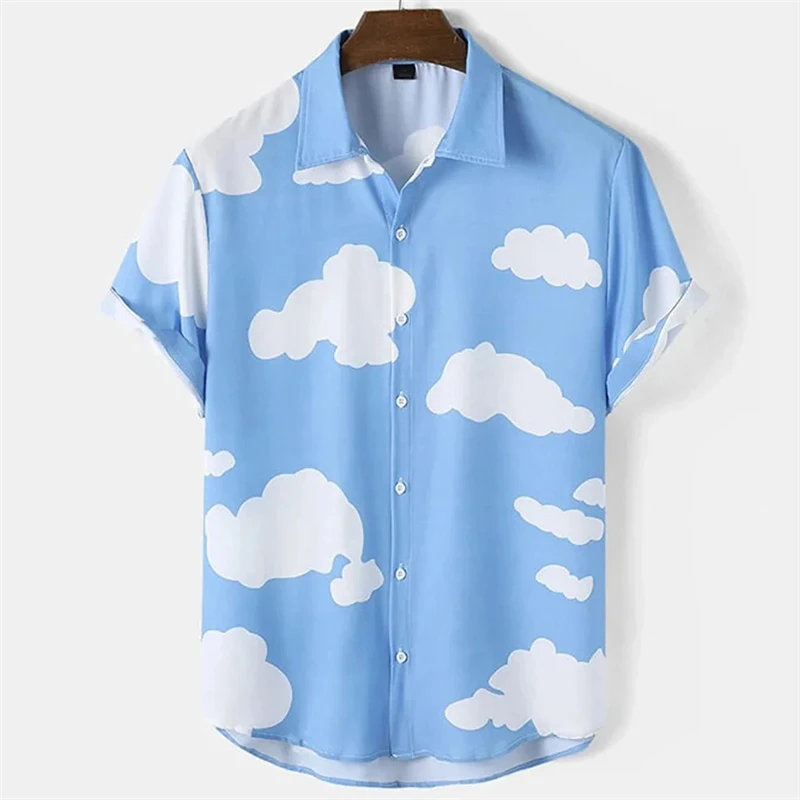 Harajuku Sky Clouds 3D Printed Shirts For Men Clothes Colorful Fashion Graphic Boy Blouses Casual Vacation Lapel Blouse Y2k Tops