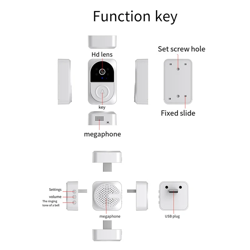 A42Z-Smart Wireless Remote Video Doorbell With Chime,Home Intercom HD Night Vision Wifi Security Doorbell, Smart Doorbell Cam
