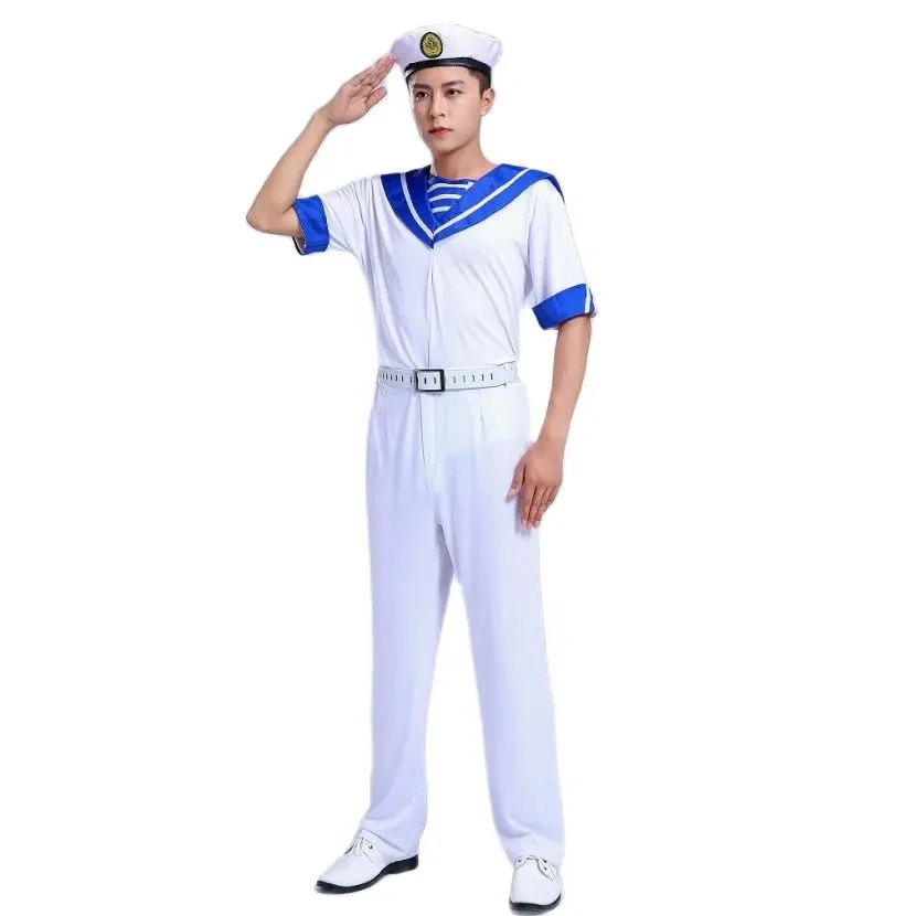 Costume estivo militare a maniche corte Uniforme militare della Marina Abbigliamento da marinaio Camicia da uomo + Pantalone Abbigliamento da palcoscenico per spettacoli cinematografici TV