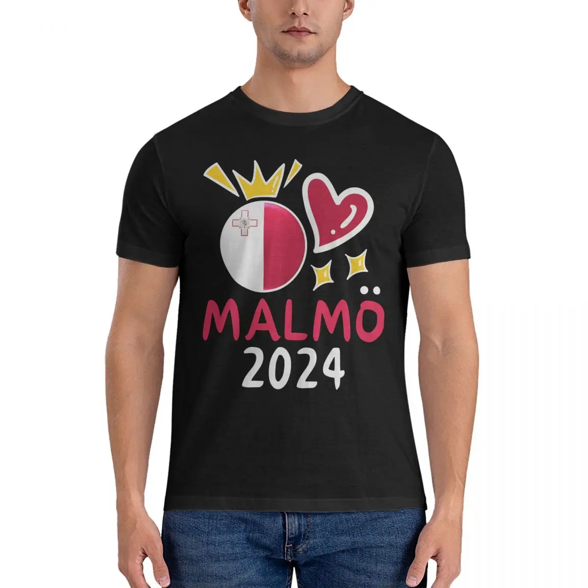 Men T-Shirts Eurovision 2024 Song Contest Malmo Malta Winner Tri-Blend Casual Cotton Tee Shirt Short Sleeve Sarah Bonnici