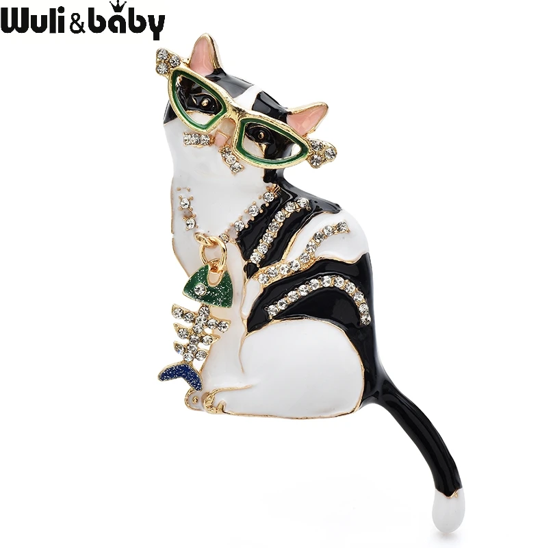 Wuli & baby ملابس رائعة عظم السمك القط دبابيس سبيكة المينا جميل الحيوانات الأليفة بروش دبابيس للنساء الملابس على ظهره مجوهرات هدايا #1