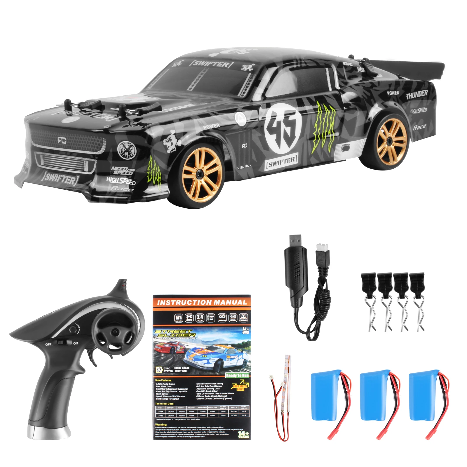 RC Drift Car 1/18 RC Car 2.4GHz 4WD 30km/h High Speed RC Race Car for Kids Children Boys Gift RTR 3 Battery