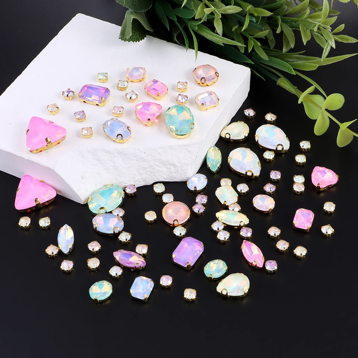 50PCS/PACK Mixed Size Glass Mocha AB Crystal Mixed Shapes Hand Sewing Rhinestones for DIY Craft Jewelry Clothing Accessories