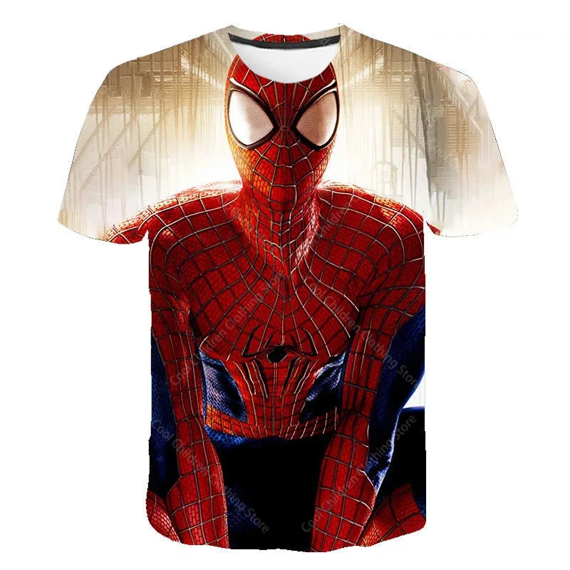 Verão miniso miniso heróis homem-aranha meninos meninas crianças impresso camiseta moda manga curta pai criança roupas camiseta