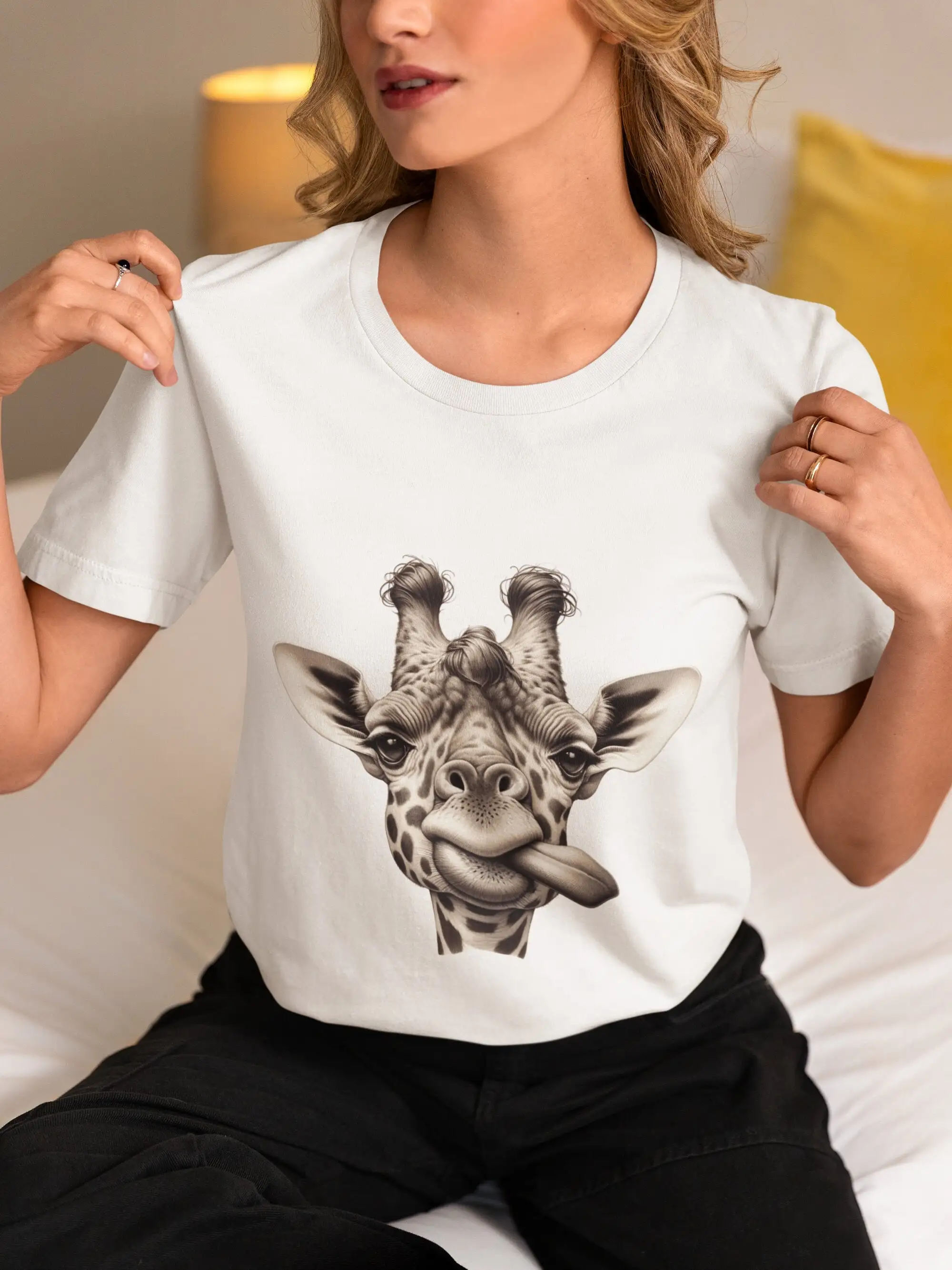 Playful Giraffe Tongue Out T Shirt Top Animal Lover Casual Cotton Cute Apparel for All Ages