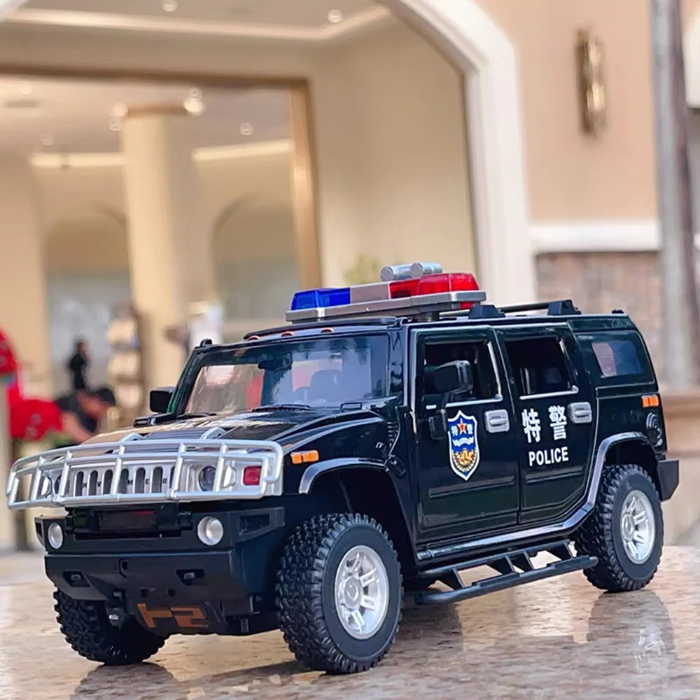 

1/24 Scale Alloy Hummer H2 Police Car Diecast Model Toy Wheel Pull Back Off-Road Cars 6 Doors Opened SUV Vehicle Children's Toys