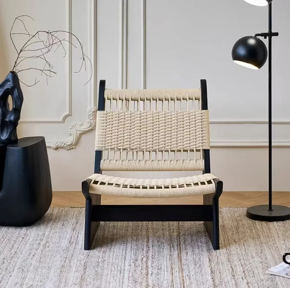 Solid wood single sofa chair minimalist Italian light luxury modern living room balcony leisure chair