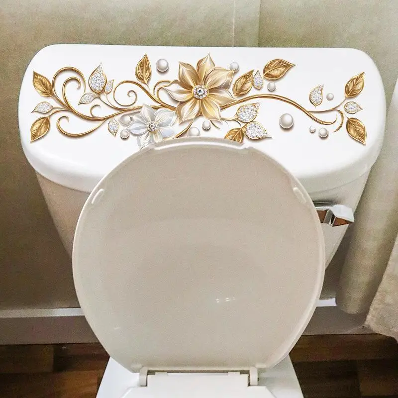New Gold Diamond Flower Bathroom Toilet Waterproof: 1Set Lid Self-Adhesive Sticker
