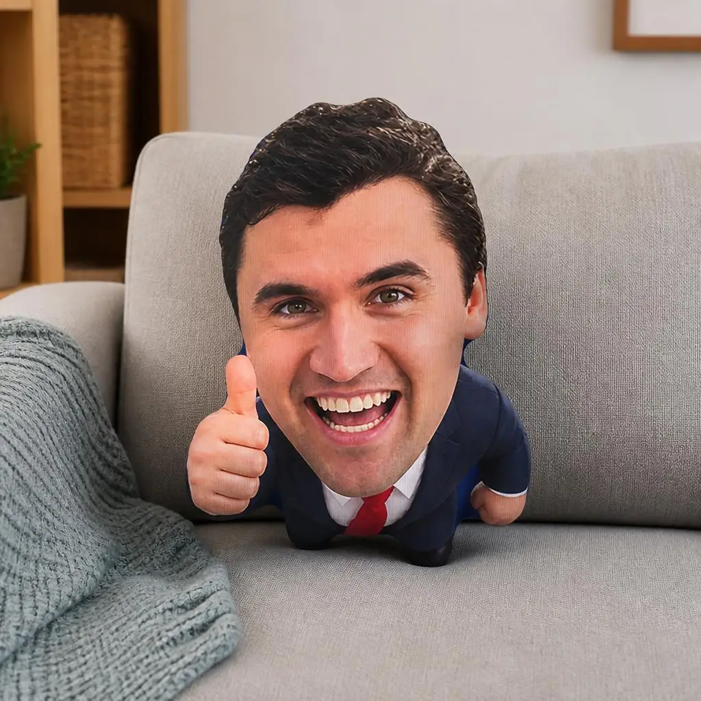 Charlie Kirk Thumbs Up Shaped Pillow Political Figure Cushion Stuffed Throw Pillow Sofa Decor Conservative Supporter Gift