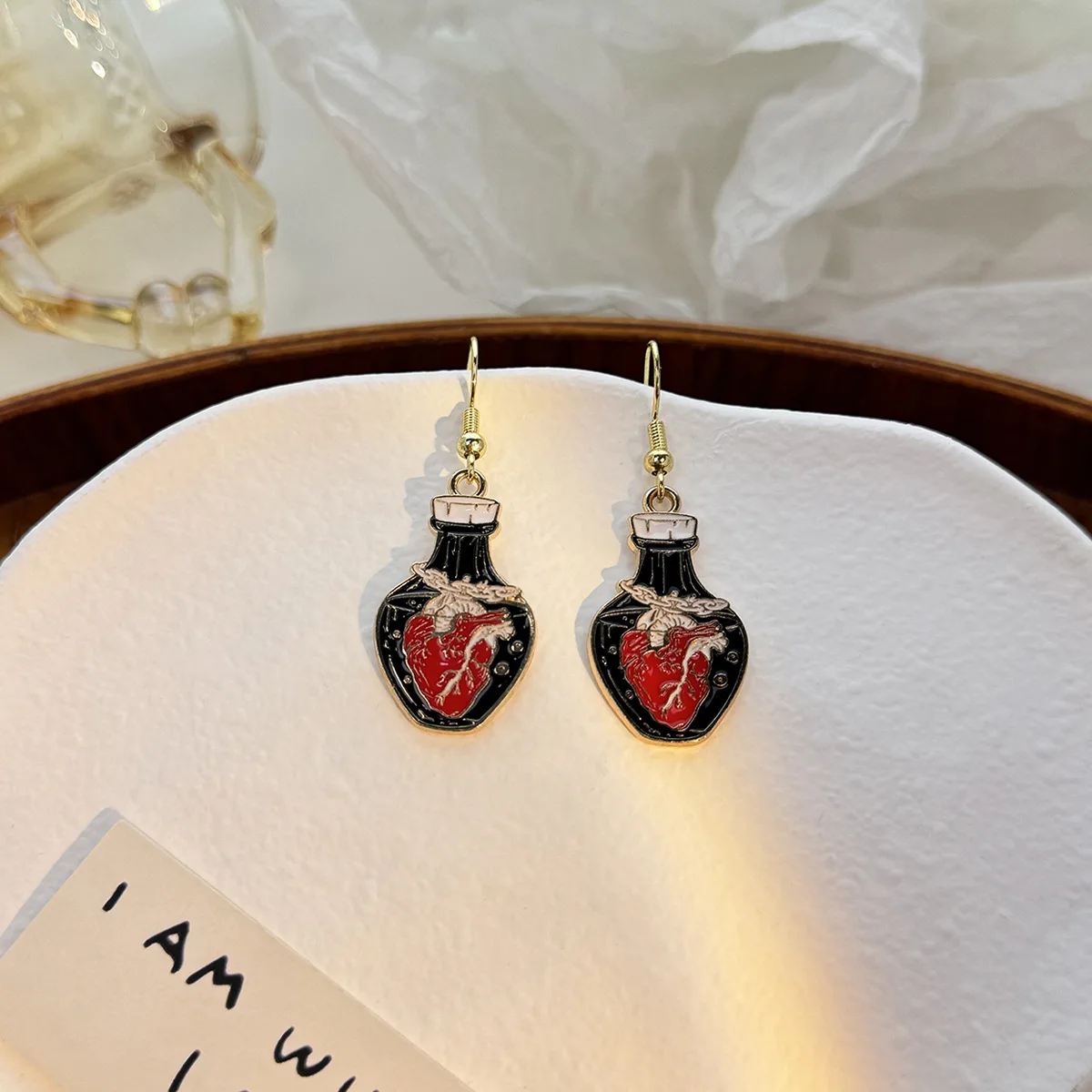 Vintage Black Bat Tombstone Earrings Metallic Red Rose Skull Head Earrings for Women Halloween Party Jewelry Gift