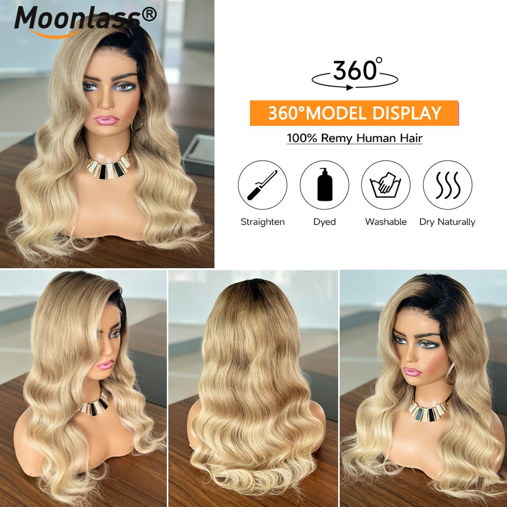 Moonlass Ombre Cream Blonde 100% Human Hair 13x6 Lace Wig Body Wave Vanilla Blonde Balayage 200% Density Remy Wigs  For Women