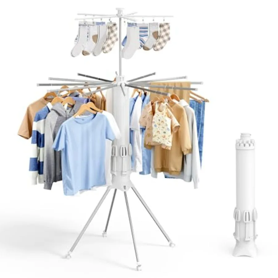 

Foldable Clothes Drying Rack Collapsible Laundry Rack with 12 Steel Arms, 4-Leg Stable Base, Reinforced Frame with Clips and Sh