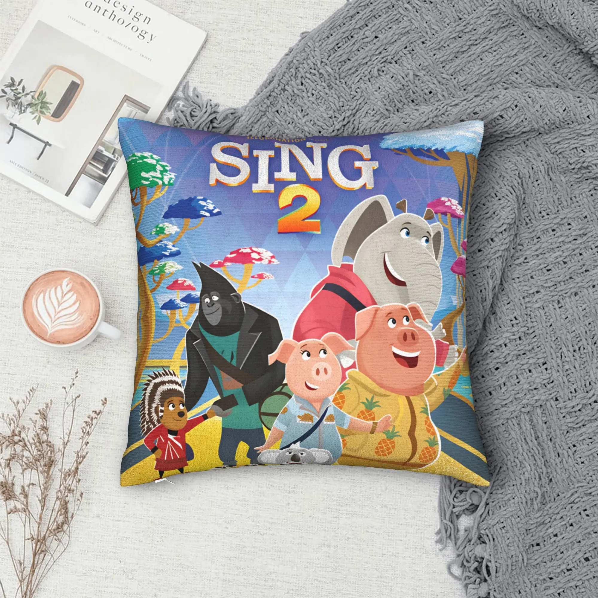 Sing 2 Movie All Characters Buster Ash (2) Pillowcases  Vintage Pillow Case For Office Car Home Decor Soft Pillow Cover